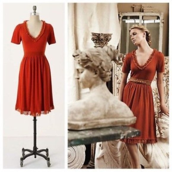 ANTHRO Isabella Sinclair Jacinth Sweater Dress Dark Orange Ruffles - Picture 1 of 13